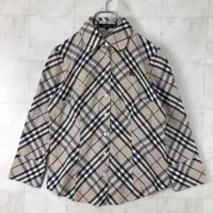 美品 BURBERRY バーバリー ノバチェック 7分丈 スキッパーシャツ 36 