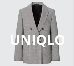 美品 UNIQLO 千鳥柄 ガンクラブチェック テーラードジャケットウール混