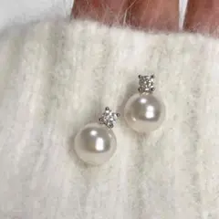 一粒パール ダイヤ　ピアス　シルバー結婚式 真珠キラキラ入園式卒園式入学式卒業式