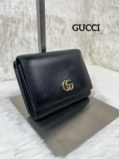 ✨美品✨ グッチ 二つ折り財布 マーモント シボ ブラック 金ロゴ ダブルG 黒
