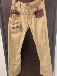 memory special チェック柄 ベージュ チノパンツ