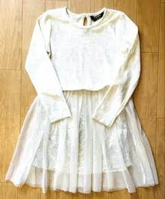 長袖ワンピース　レーススカート　ホワイト　130cm