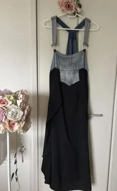 上下セット❣️ デニム　デニムサロペット風オールインワン フリージアニットトップス