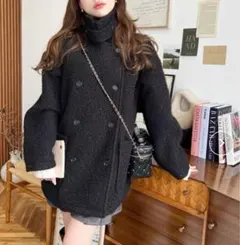 moment+ フェイクリングウール2WAYアレンジカラーPコートブラック