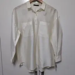 美品 カオス オーバーカラーソリットブラウス リネン100% フリル