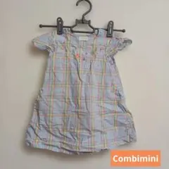 チェック柄　刺繍　半袖　チュニック　ワンピース　Combi　コンビミニ　トップス