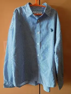 U.S． POLO ASSN. 長袖シャツ 青白ストライプ　140