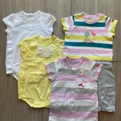 ミキハウス　ロンパース4点セット（ホワイト・イエロー・ストライプ）