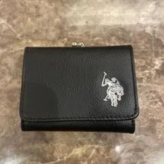 U.S POLO ASSN.ブラックレザー 二つ折り財布 ロゴ入り