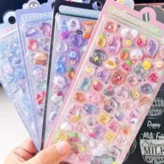 シール　ブルー　５シートセット　3D ぷくぷく　かわいい　キッズ　大人　平成