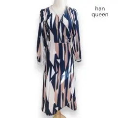 【韓国ブランド】カシュクールワンピース 長袖 紺色 ピンク ML春秋 5049