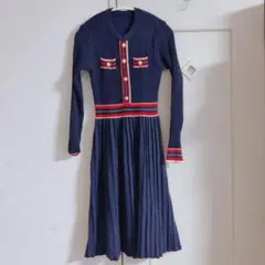 RYUYU リブ編みニットワンピース M ネイビー