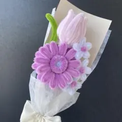 ハンドメイド モールフラワー ミニブーケ パープル系