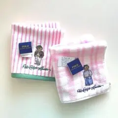 2枚　ポロベア　タオルハンカチ　ラルフローレン　くま　刺繍　ピンク　新品