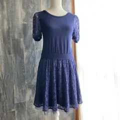 L'EST ROSE レースワンピース ニットドレス ダークネイビー/濃紺