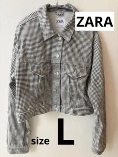 zara ギンガムチェックデニムショートジャケット　L