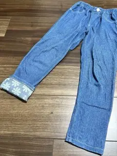 hakka デニムブルー フラワー柄パンツ　130㎝