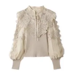 SNIDEL レースカラーニットプルオーバー ベージュ スナイデル