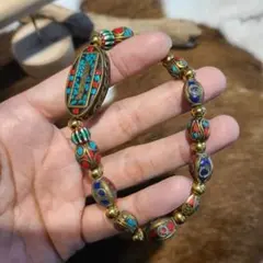 【SALE 】ターコイズとビーズのエスニックブレスレット　アンティーク風
