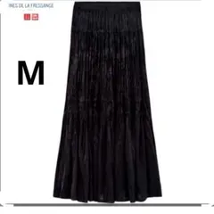 美品 UNIQLO イネス M ブラック ツイスト プリーツ ロングスカート