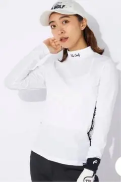 美品☆FILA GOLF☆モックネックシャツロゴテープPEARTEXスムースM白
