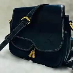 【レア】キタムラ　ショルダーバック　レザー　刻印　金　ネイビー　自立　革　バック