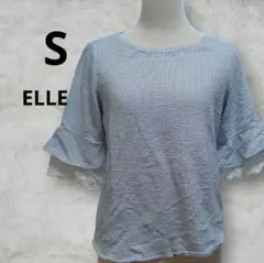 ELLE 半袖シャツ S ライトブルー 袖フリル