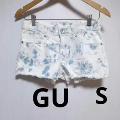 GU タイダイ柄 フリンジ デニムショートパンツ Sサイズ