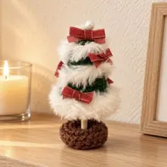 たっぷりリボンのミニクリスマスツリー 12cm 冬インテリア ハンドメイド