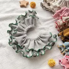 メロウ色オーダー可｜フリルスタイ 杢グレー×フォーレストグリーンメロウ 付け襟風