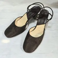 Marie ダークブラウン ツイード サンダル 約7cmヒール