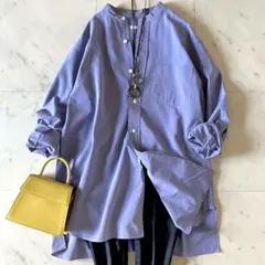 美品＊COMOLI コモリ コットンバンドカラーシャツ 0 パープル系 日本製