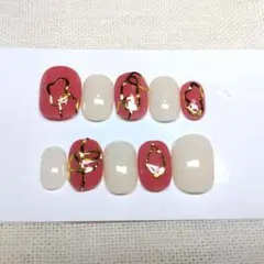 #3　ベリーショート ネイルチップ　レッド・ホワイト