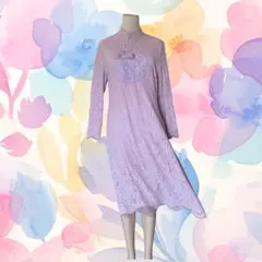 レース チャイナ風ワンピース ラベンダー パープル 上品ドレス 春夏 フォーマル