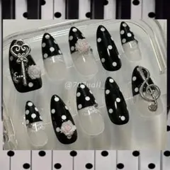 【現品】ネイルチップ レース フレンチ 音符 バラ ウィッシュコア 黒 ドット