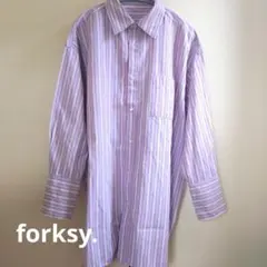 forksy. フォルクシー パープル 長袖オーバーシャツ ストライプのサムネイル
