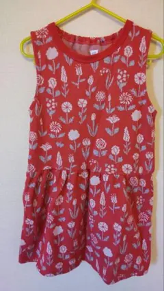 値下げグラニフ graniph 赤い花柄ノースリーブワンピース 110 キッズ