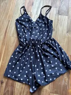 水玉模様 セパレート水着 オールインワン　黒/白