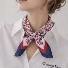 ヴィンテージ Christian Dior スカーフ 総柄 ネイビー レッドのサムネイル
