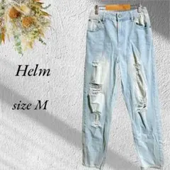 Helm ダメージデニム Mサイズ 水色 ジーンズ クラッシュ ボトムス3232