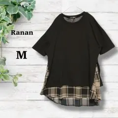 【Ranan】ドッキング　カットソー　M 黒　チェック　♡伸縮性　ゆったりのサムネイル