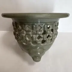 花器 花瓶 青磁 透彫 貫入 筆筒 置物 インテリア 工芸品 美術品 A1524