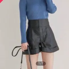 【GRL グレイル】　レザーショートパンツ　ウエストゴム　シンプル　ブラック