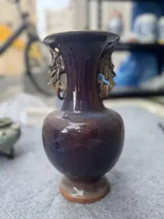 中国陶磁 窯変釉 紫紅釉 双耳環付 花瓶 壺 飾壺 中国美術 中国陶磁 窯変釉 紫紅釉 双耳環付 花瓶 壺 飾壺 中国美術 - メルカリ