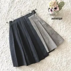 amerge プリーツミニスカート ブラック グレー チェック M ポリ