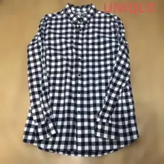 UNIQLO チェック柄 ネイビー・ホワイト長袖シャツ XL