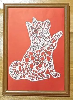 切り絵　犬　花柄