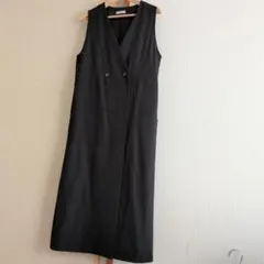 DRESKIP 黒 ダブルボタン ノースリーブ ロングベスト ジレ Lサイズ
