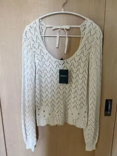 アイボリー レース編み 長袖ニット・新品未使用のサムネイル