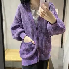 【美品】JEANASiS 紫色 ボタン付きカーディガン